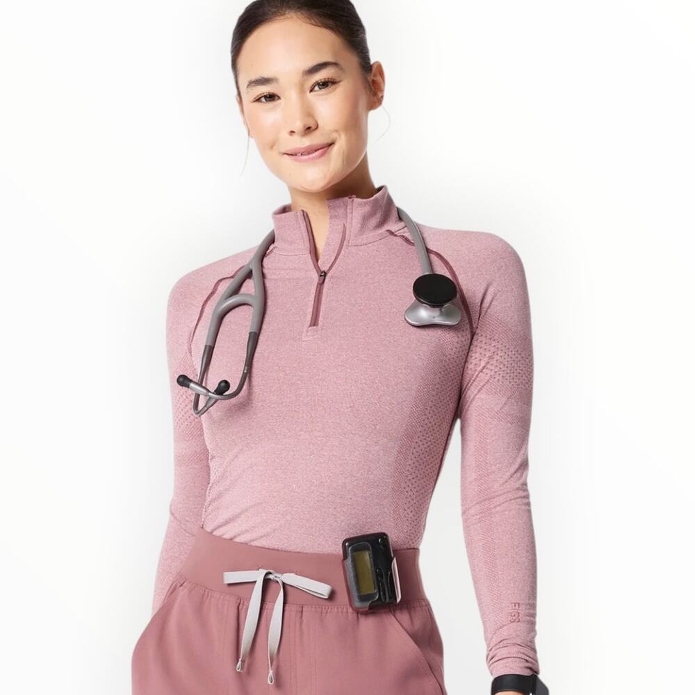 NEW Figs Mauve Pink Salta Performance Underscrub Seamless Mock Neck Size Small